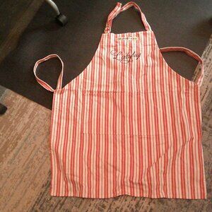Williams Sonoma  Chef Apron  Cotton Red/White Striped with ladybug on front